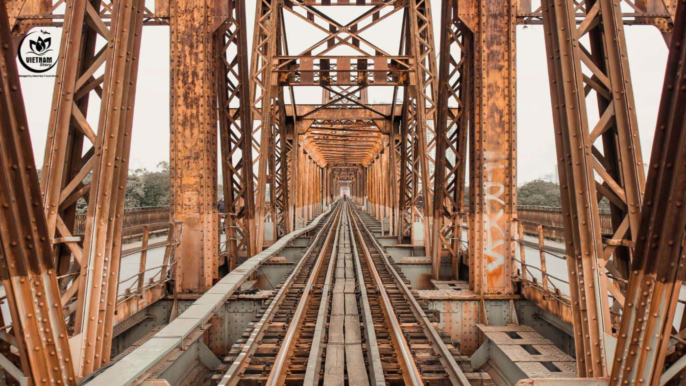 The historic Long Bien Bridge offers views of the Red River in Hanoi