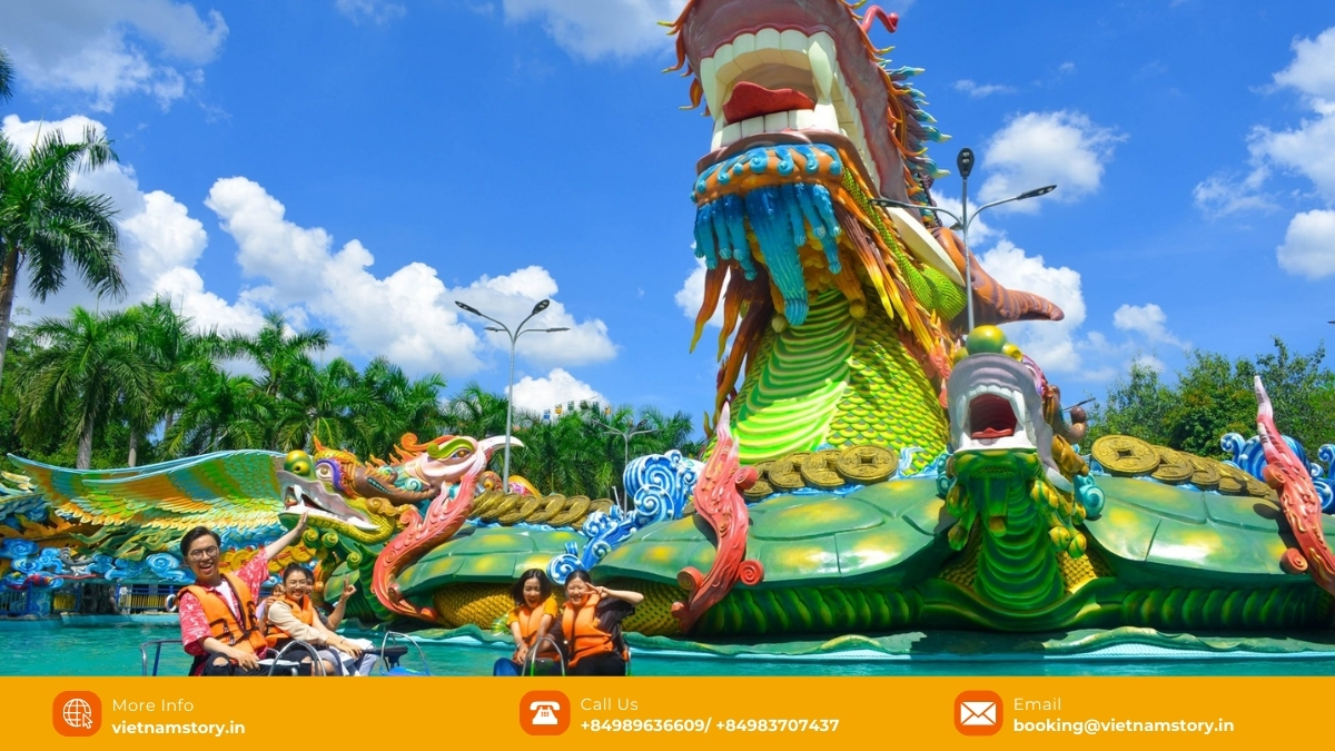 Suoi Tien Theme Park in Ho Chi Minh City blends culture, nature, and amusement park entertainment.