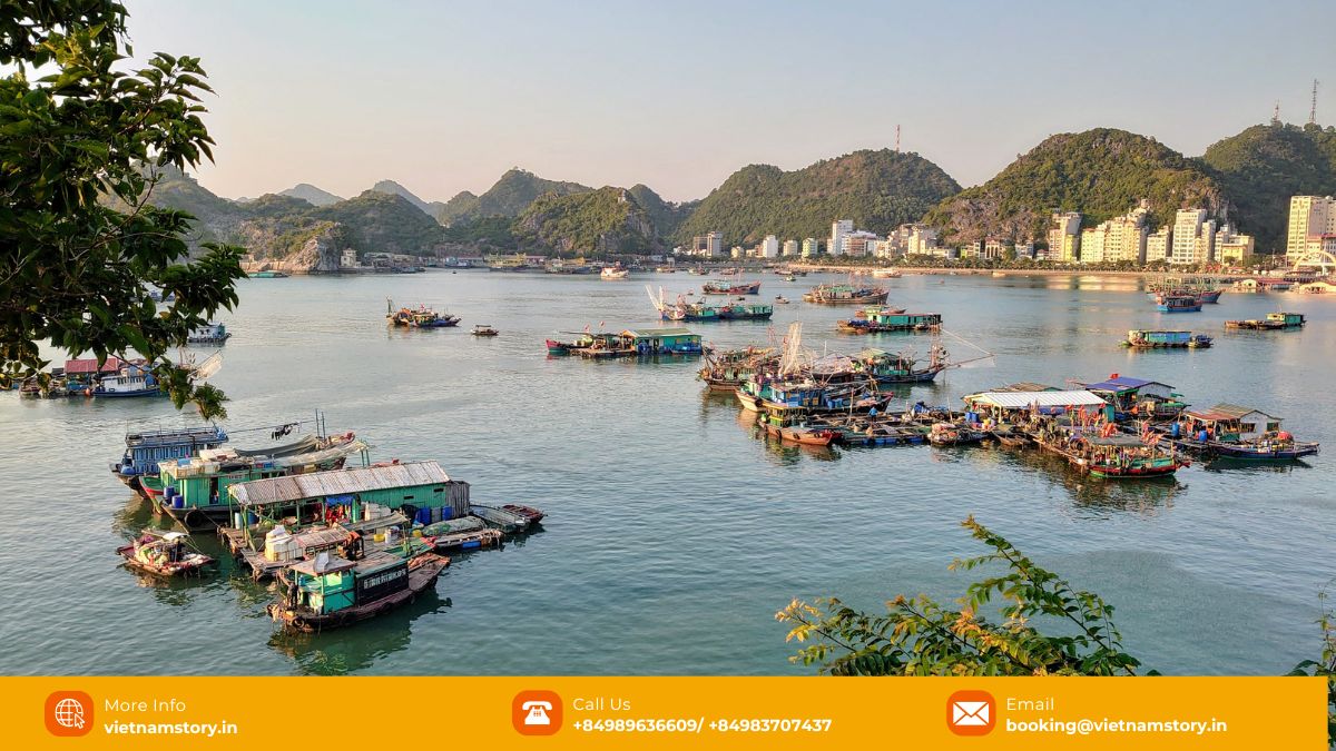 Scenic view of a beach cove on Cat Ba Island, part of the Halong Bay area beaches in Vietnam.