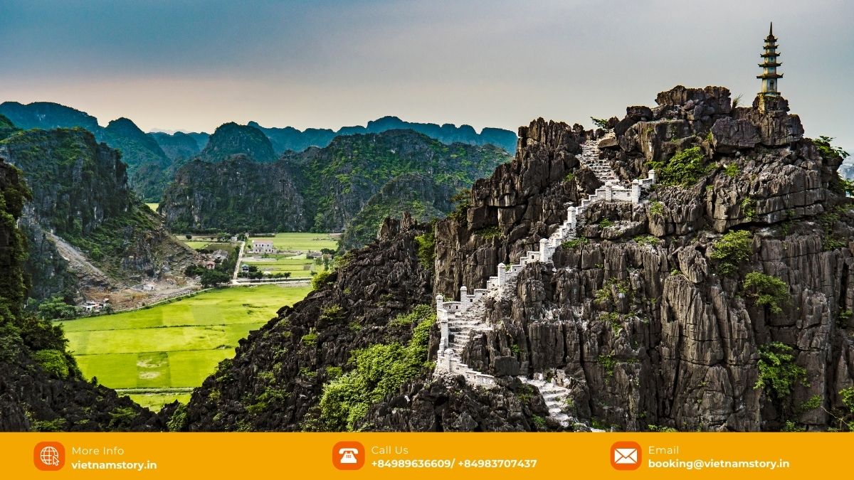 The panoramic viewpoint from the peak of Hang Mua overlooking Tam Coc, Ninh Binh