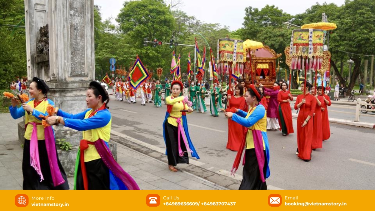 Vibrant festival celebrating Tran Vu at Quan Thanh Temple Hanoi with many people