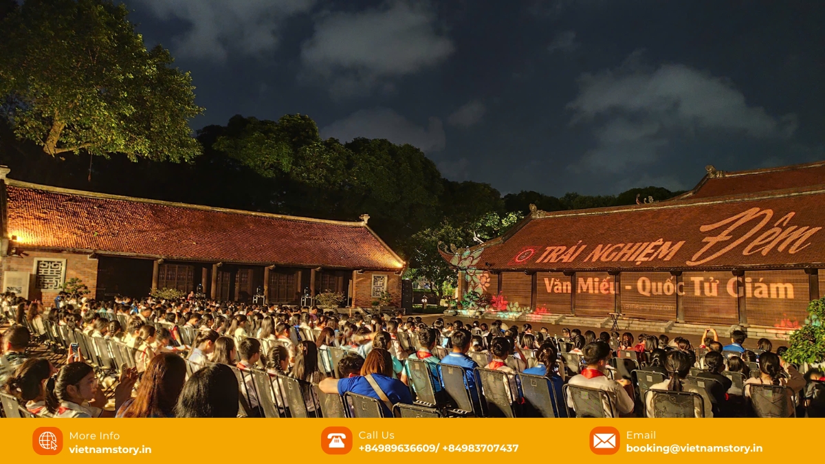 Van Mieu Quoc Tu Giam: A Must-Visit Guide to Hanoi's Temple of Literature 2025 5 The Temple of Literature night tour in the heart of Hanoi offers tourists and locals the chance to immerse themselves in the city's rich educational history, accompanied by dazzling lights and traditional music.