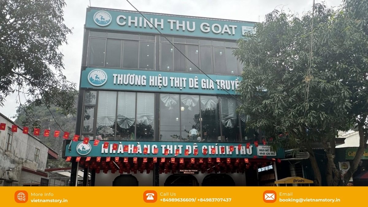 The exterior of Chinh Thu, a local restaurant in Ninh Binh specializing in mountain goat meat dishes.