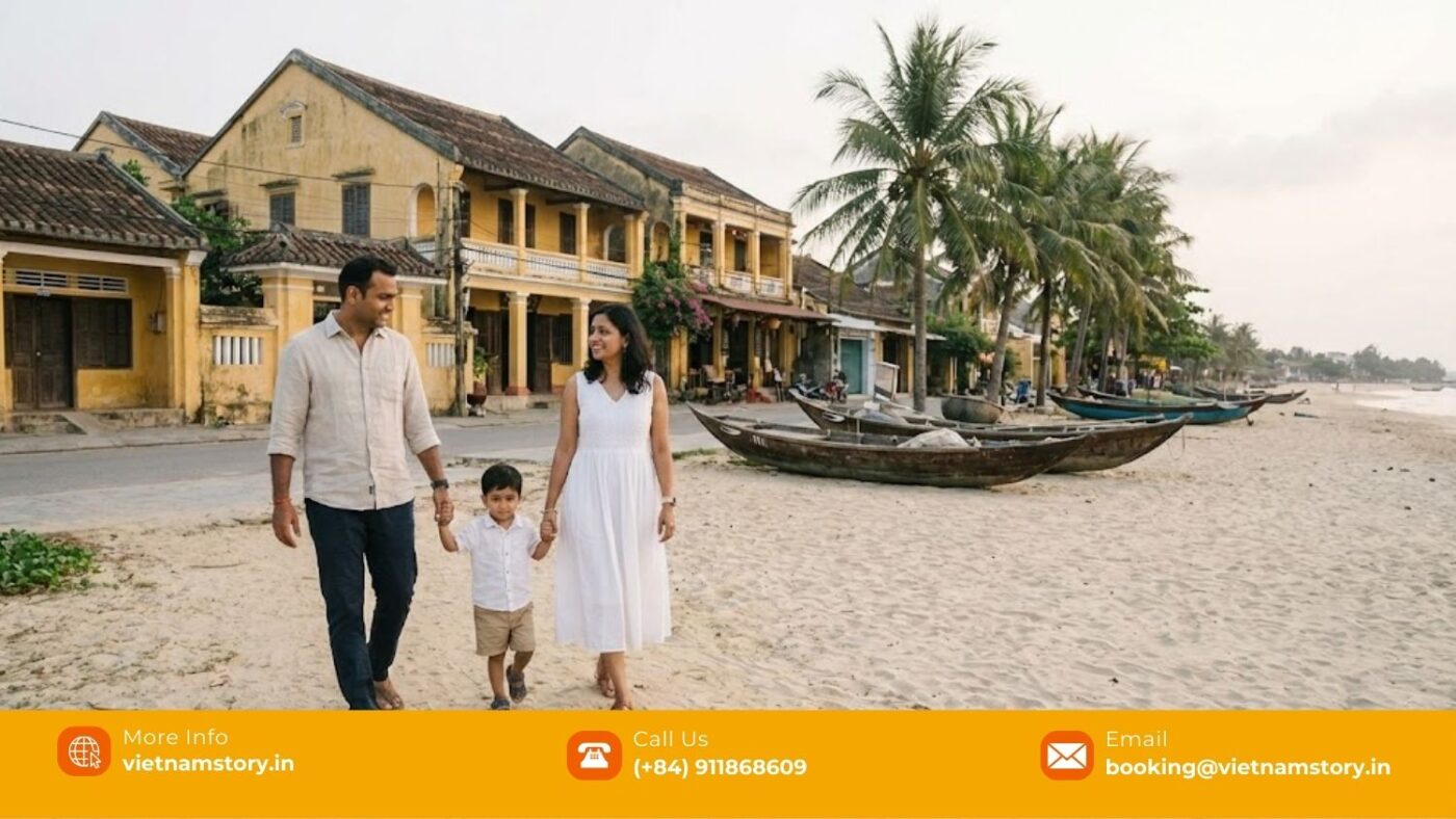 North Vs Central Vs South Vietnam: Which Route From Delhi Suits You Best? 3 Indian family enjoying a relaxed and balanced travel experience in Central Vietnam