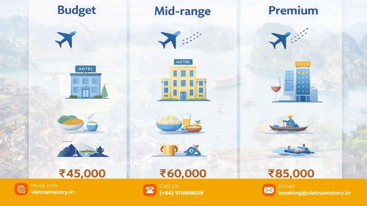 Vietnam Tour Cost from Delhi (INR Guide + Daily Budget & Hidden Costs) 2 Vietnam trip cost comparison from Delhi budget mid range premium